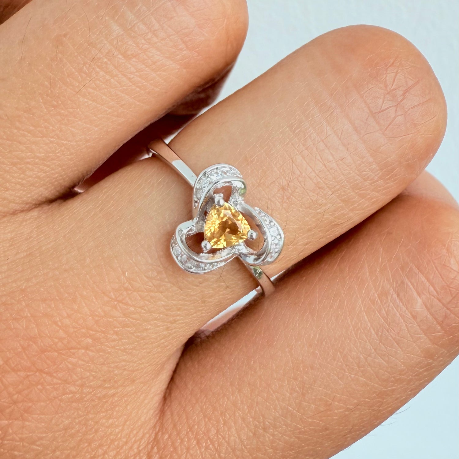 Natural Trilliant Cut Citrine Ring