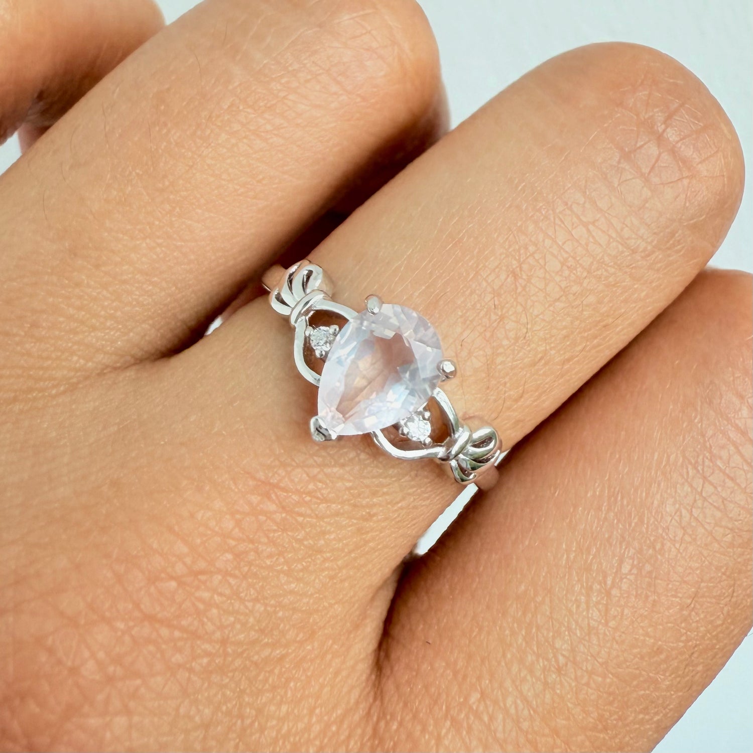 Natural Pear Cut Rose Quartz Ring