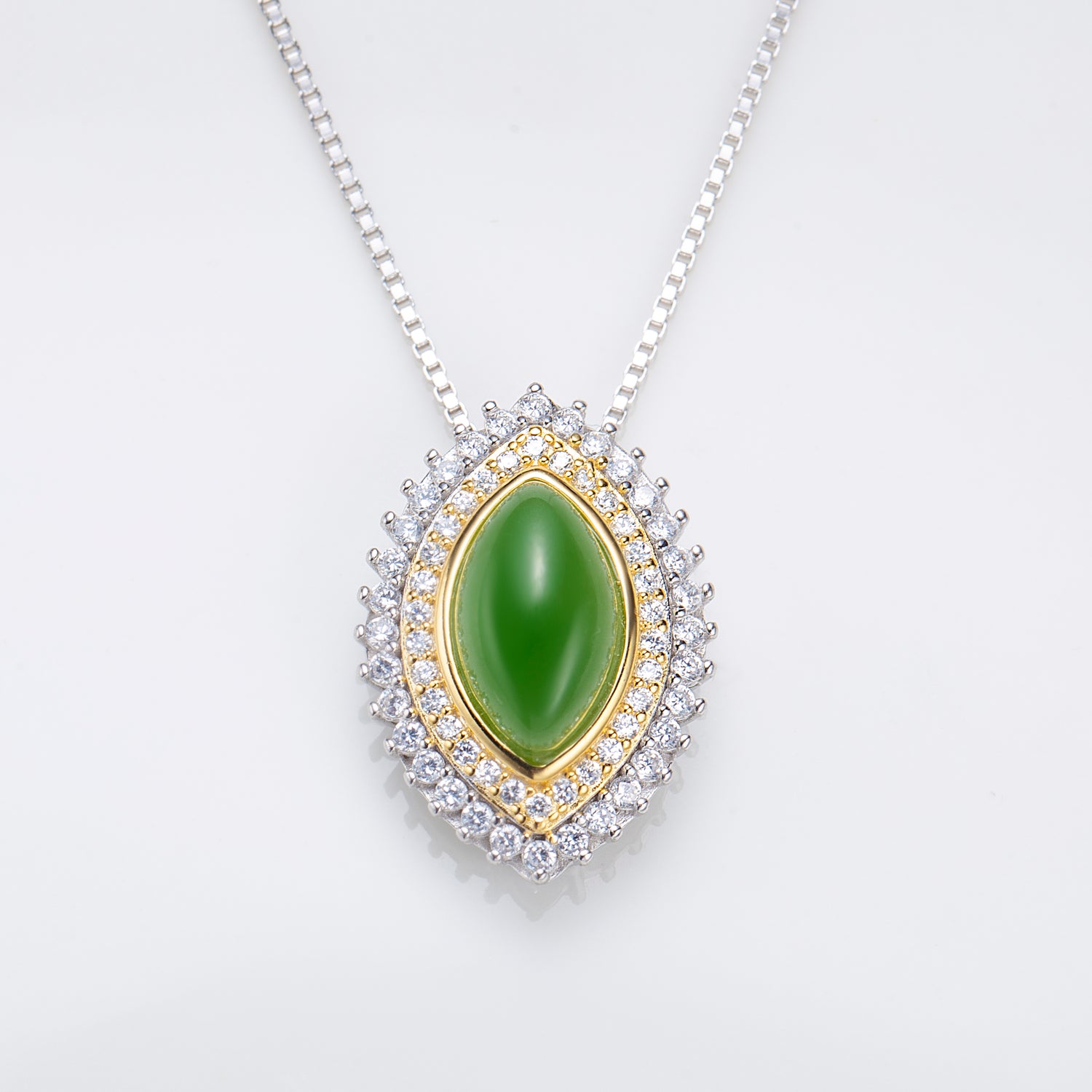 Natural Jade Cabochon Marquise Cut Necklace