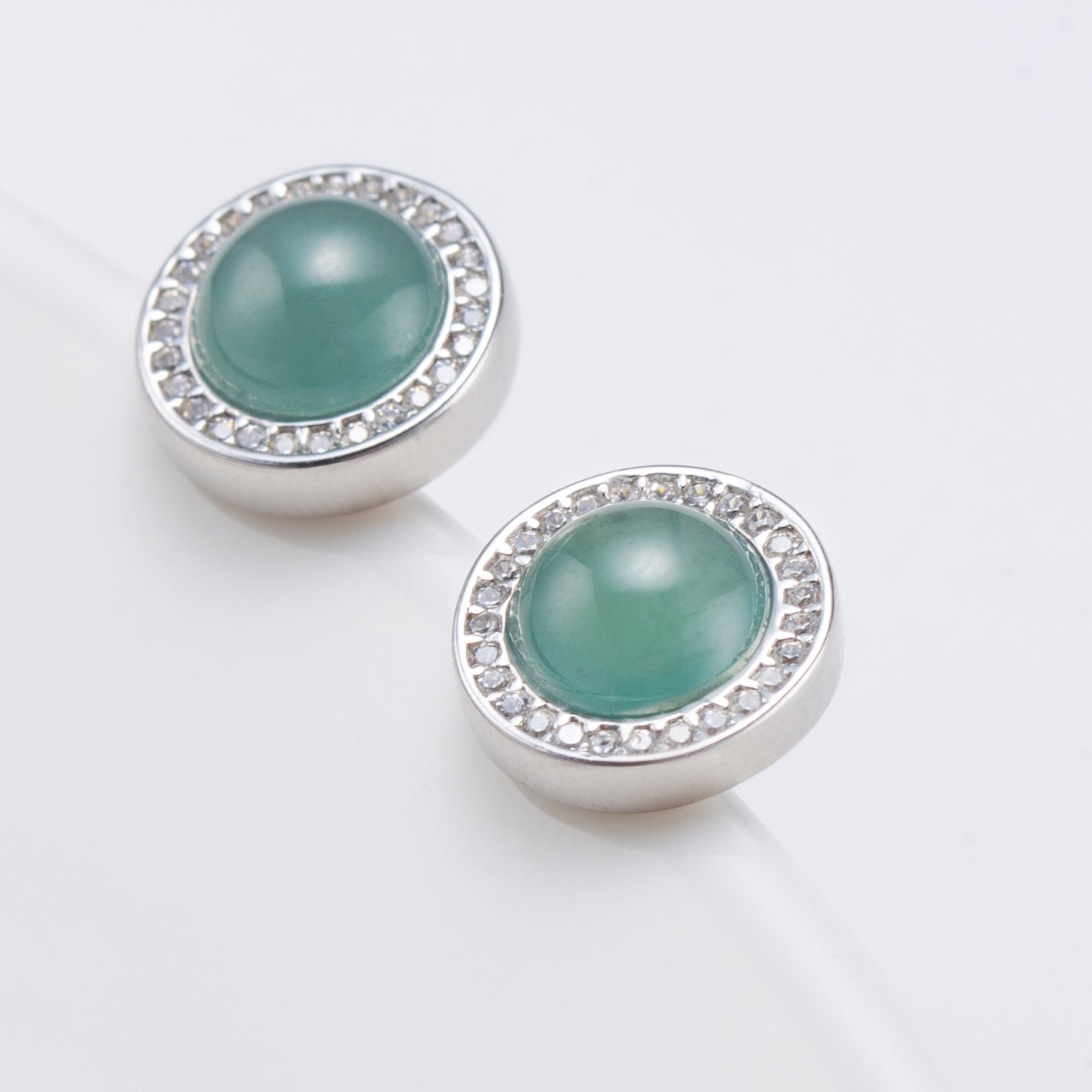 Natural Jadeite Cabochon Round Cut Stud Earrings