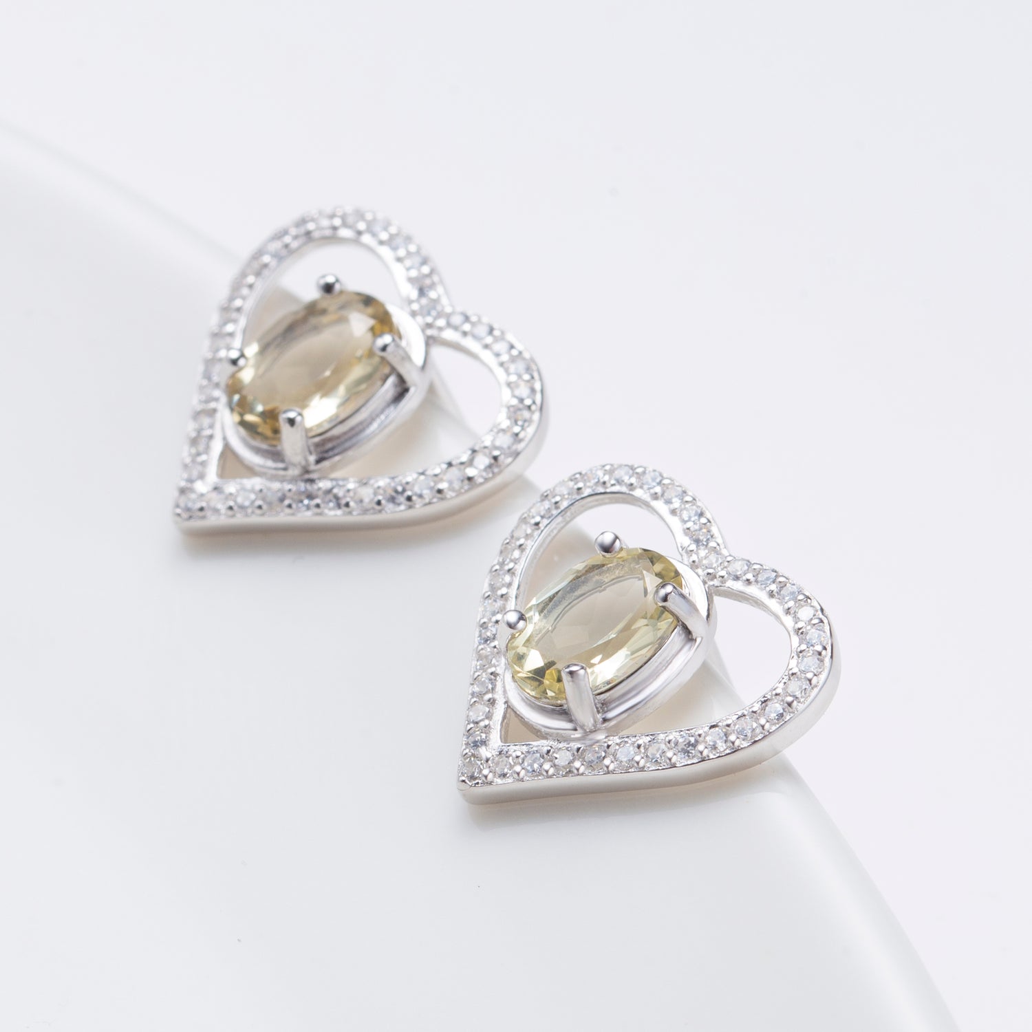 Natural Lemon Quartz Oval Cut Stud Earrings