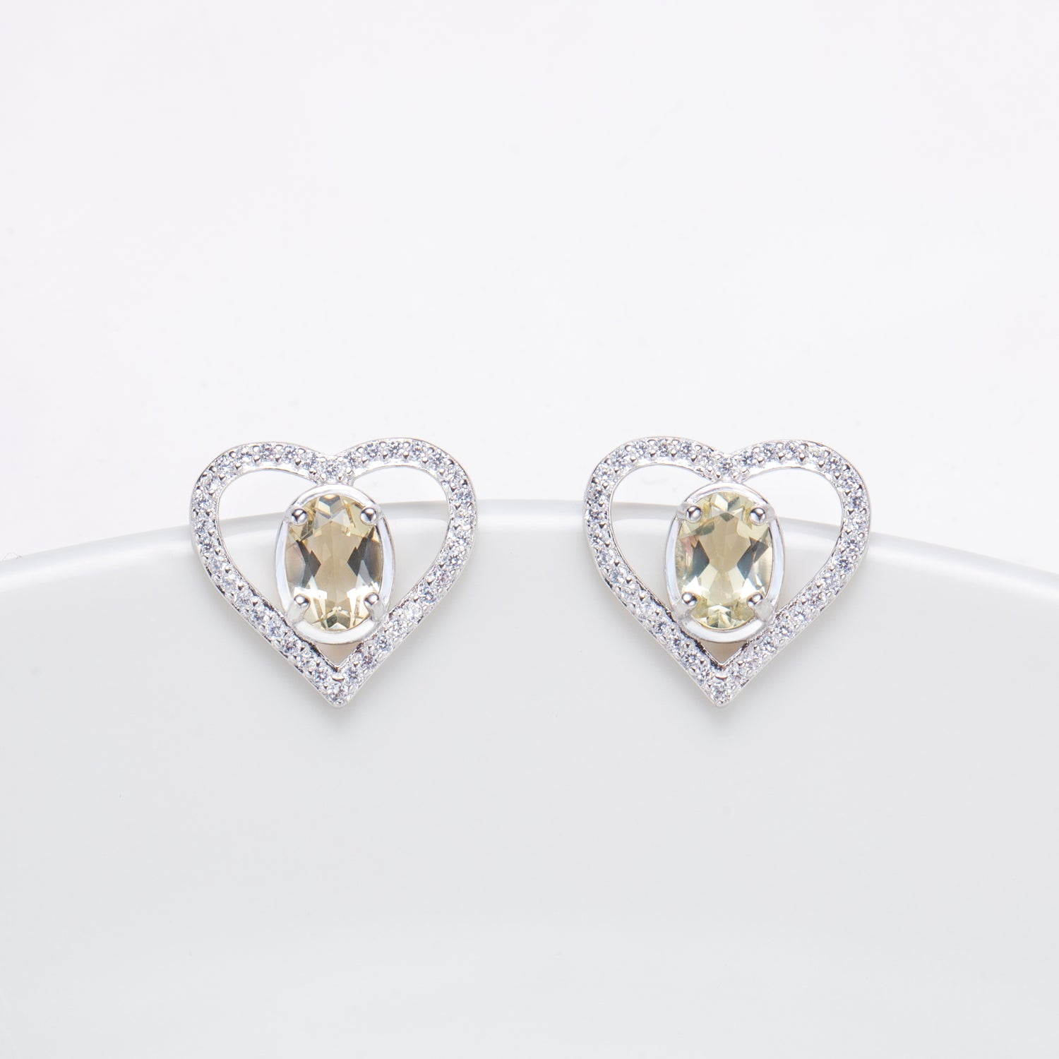 Natural Lemon Quartz Oval Cut Stud Earrings