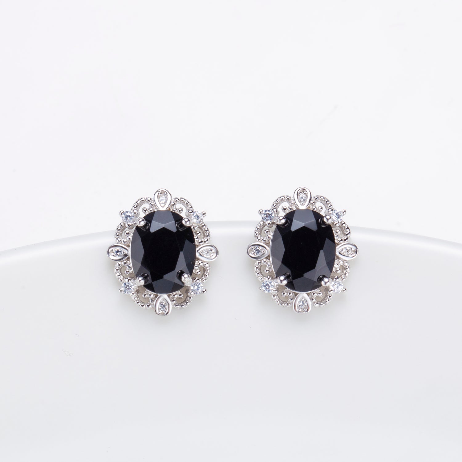 Natural Black Onyx Oval Cut Stud Earrings