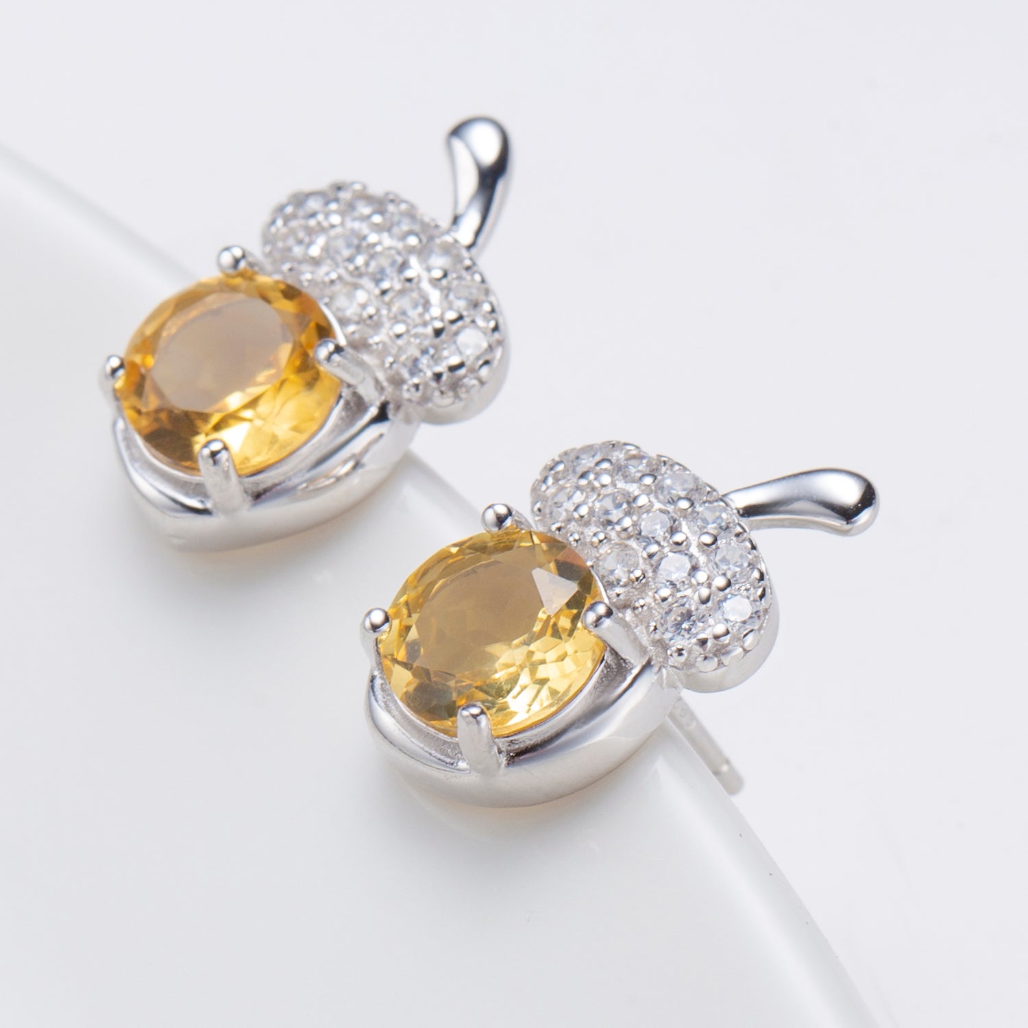 Natural Citrine Round Cut Pine Cone Stud Earrings