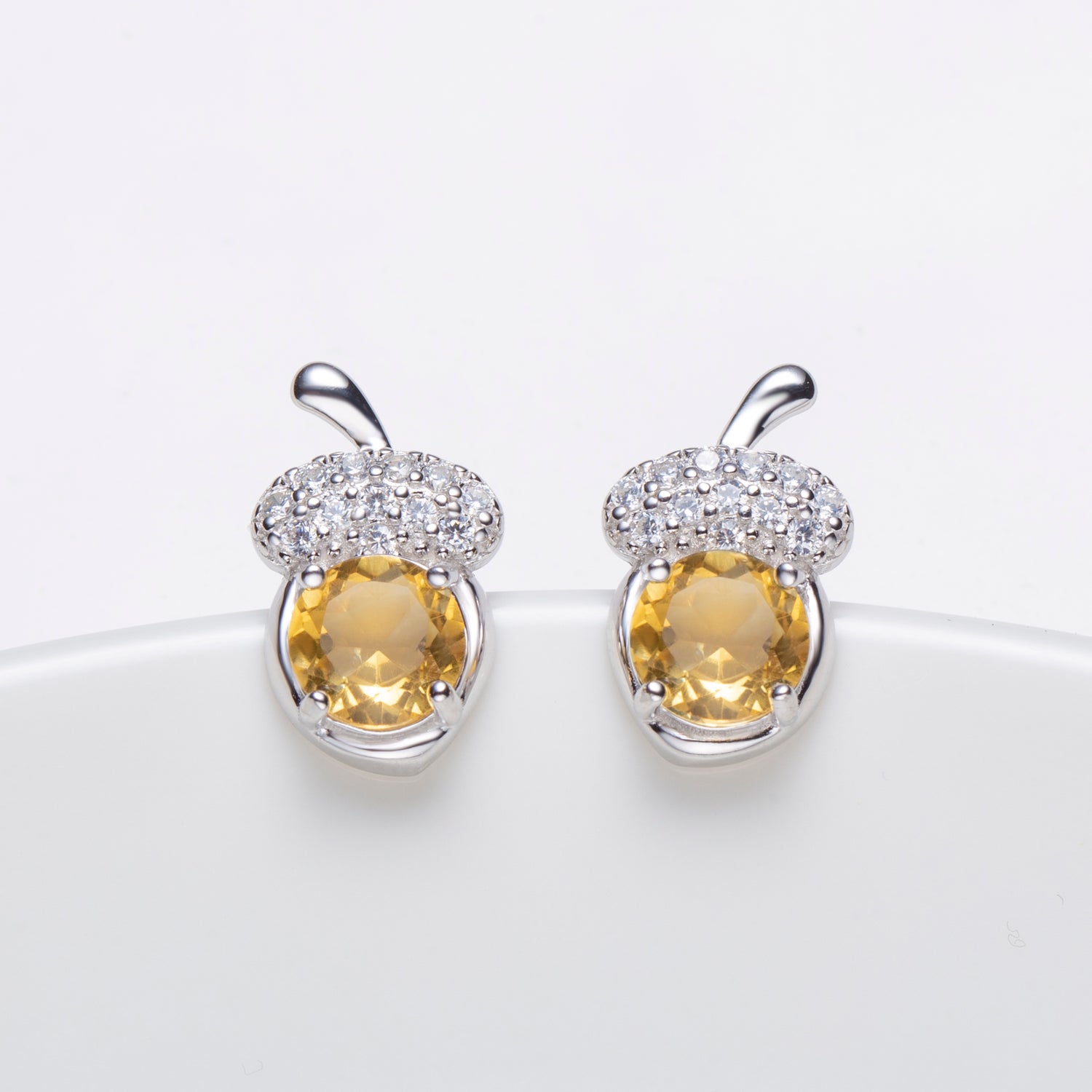 Natural Citrine Round Cut Pine Cone Stud Earrings