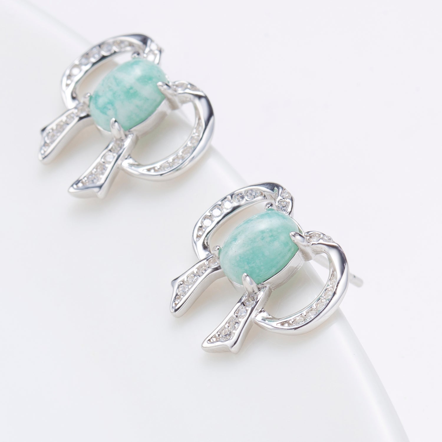 Natural Amazonite Cabochon Oval Cut Stud Earrings