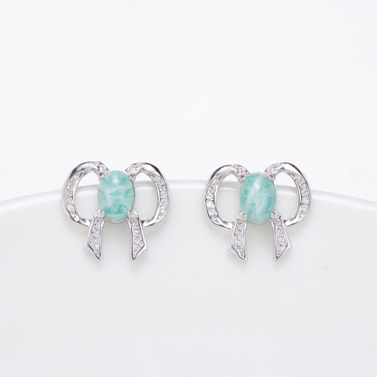 Natural Amazonite Cabochon Oval Cut Stud Earrings