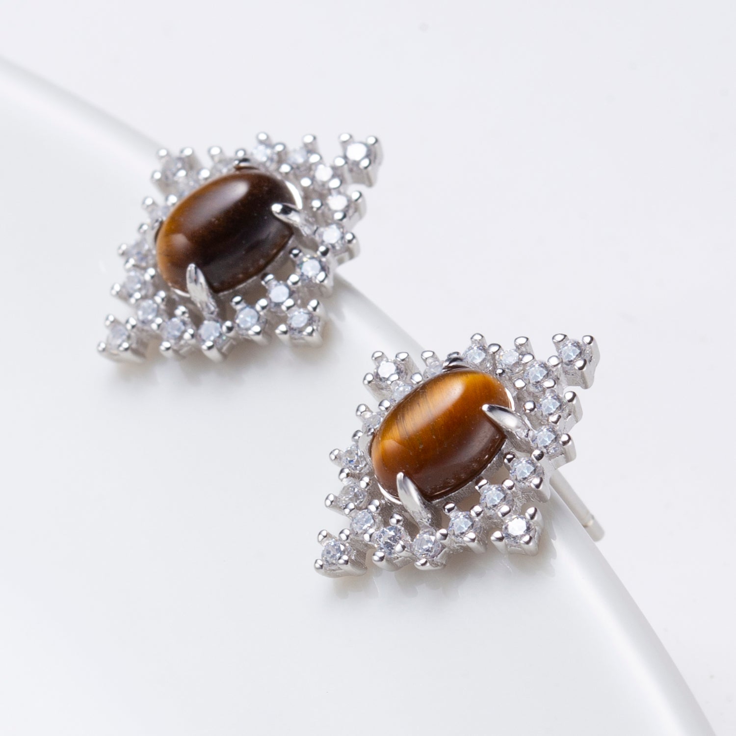 Natural Tiger's Eye Cabochon Oval Cut Stud Earrings