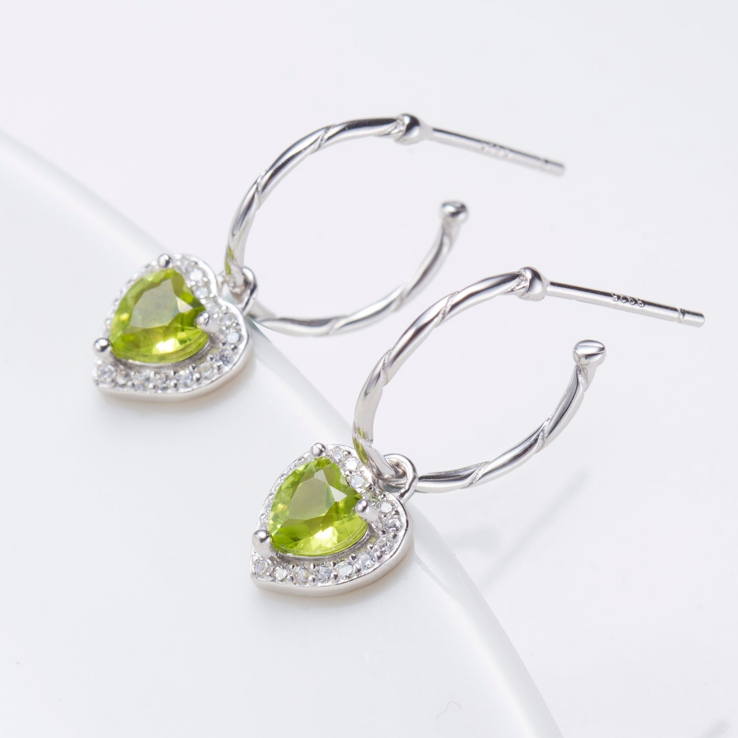 Natural Peridot Heart Shape C Hoop Earrings
