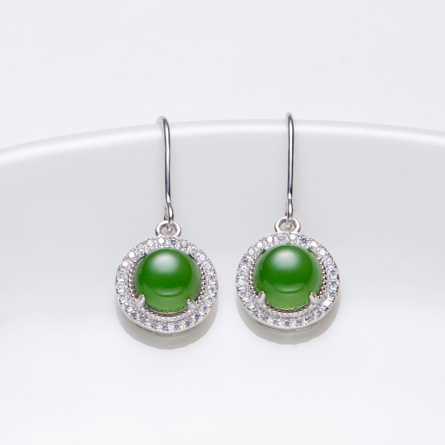 Natural Jade Cabochon Round Cut Wire Hook Earrings