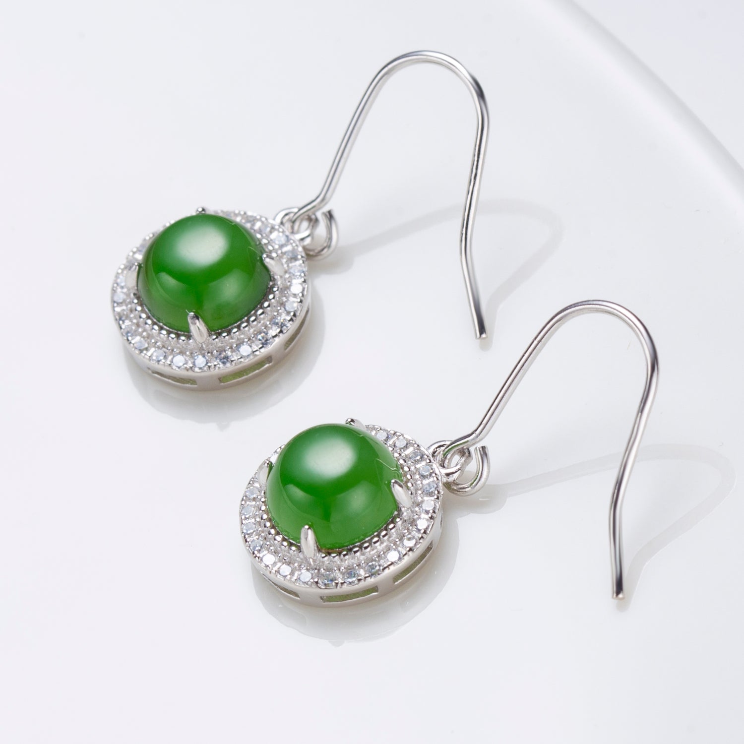 Natural Jade Cabochon Round Cut Wire Hook Earrings