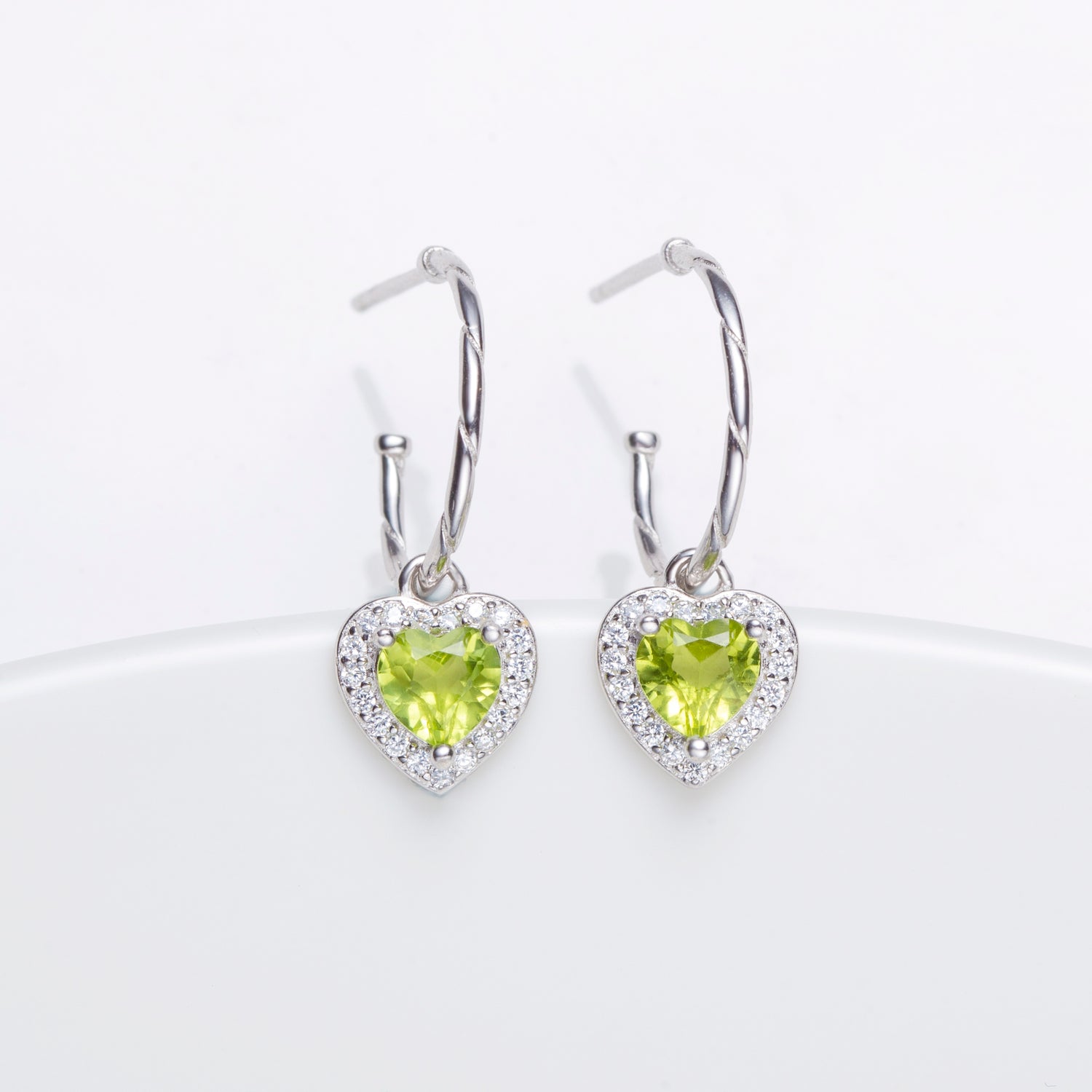 Natural Peridot Heart Shape C Hoop Earrings