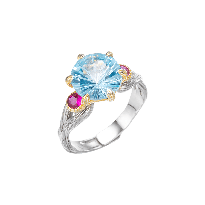 Natural Firework Cut Swiss Blue Topaz Ring