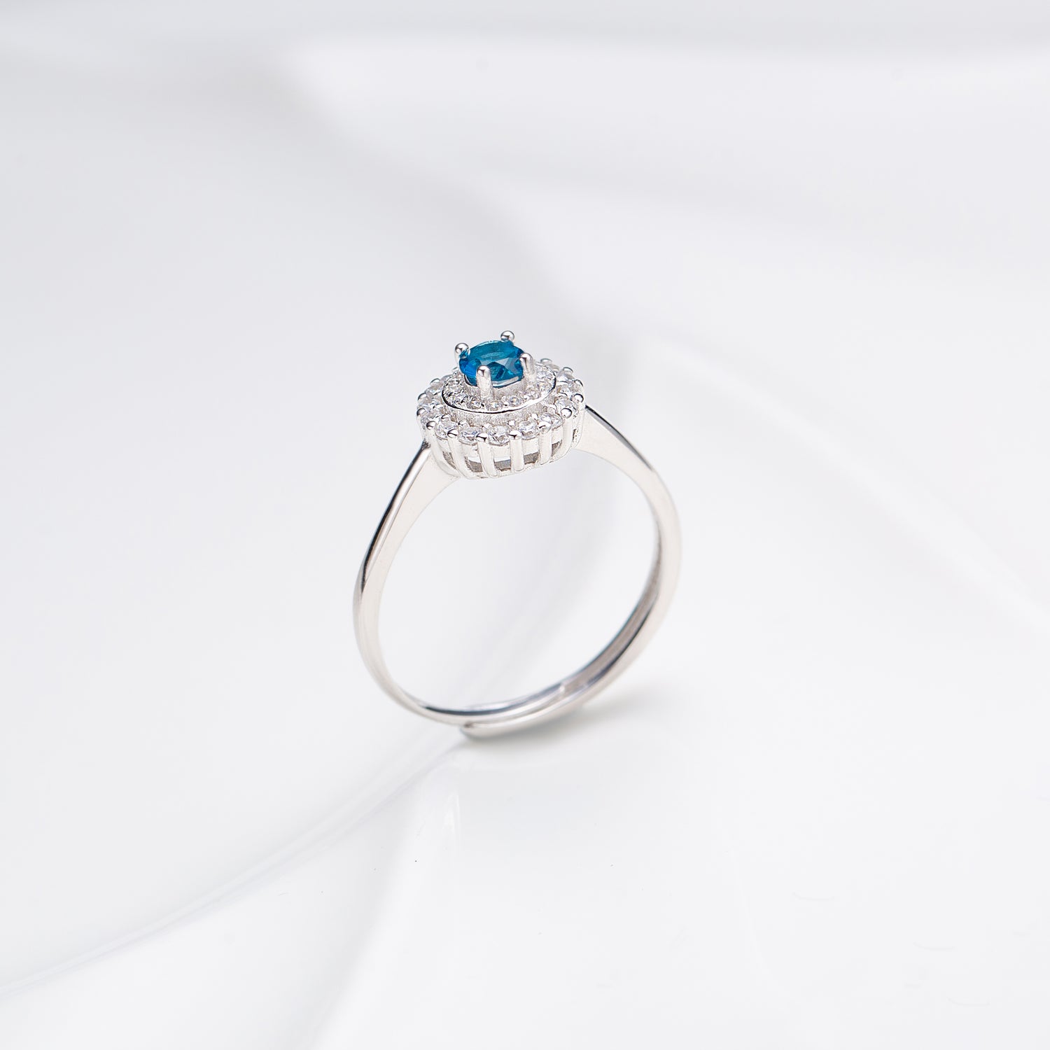 Natural Round Shape London Blue Topaz Halo Ring