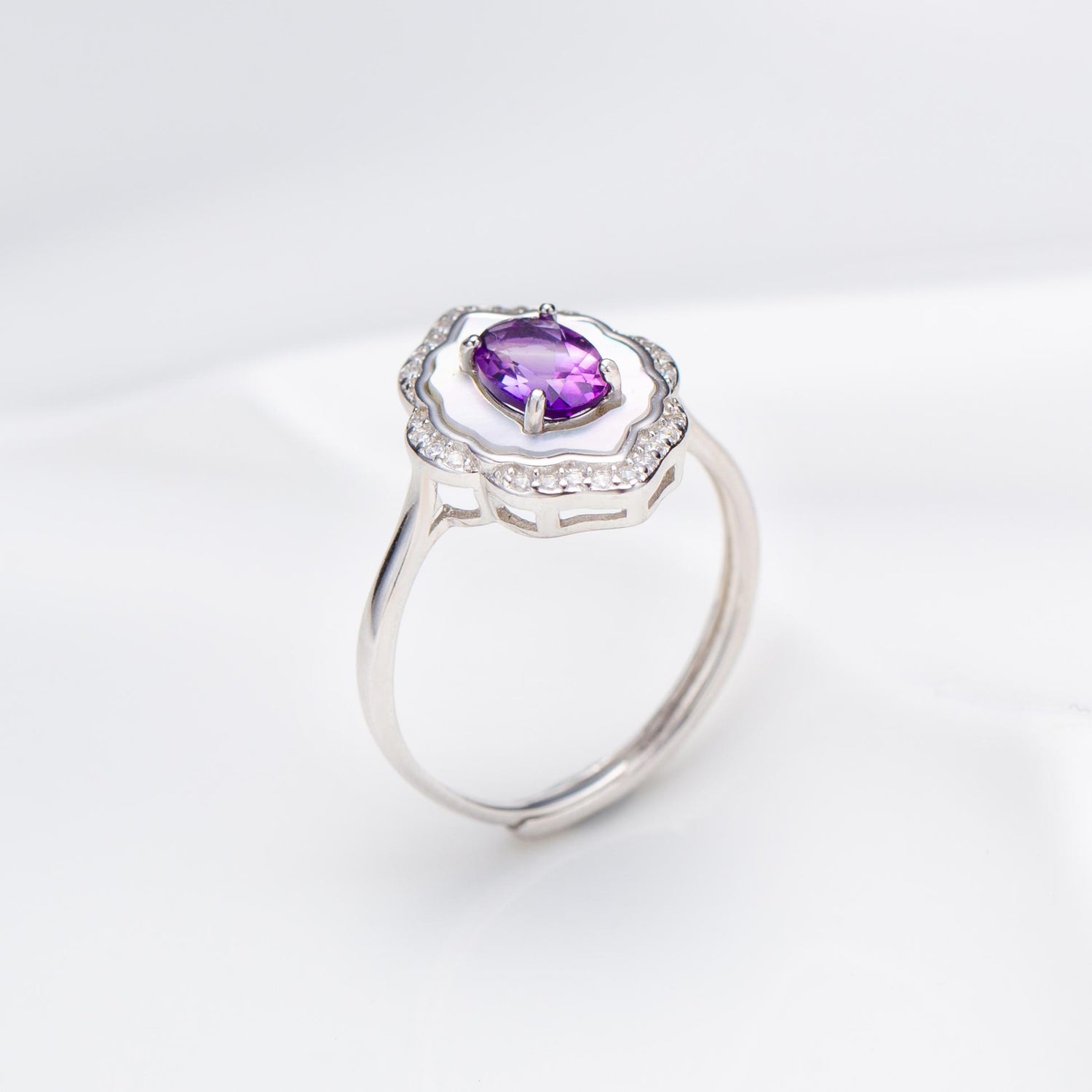 Natural Oval Cut Amethyst Shell Ring
