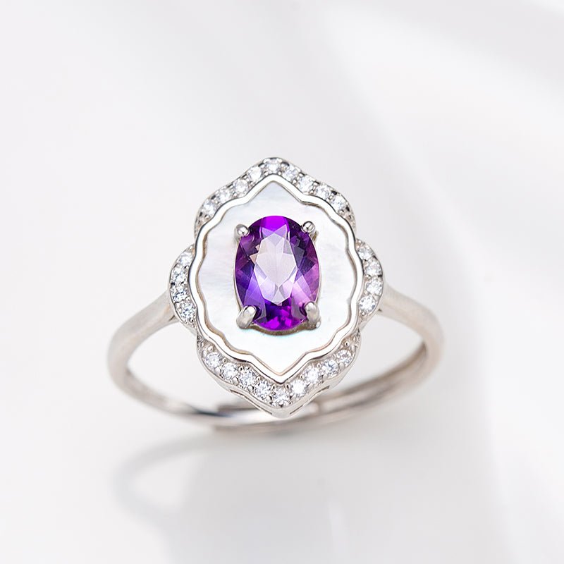 Natural Oval Cut Amethyst Shell Ring