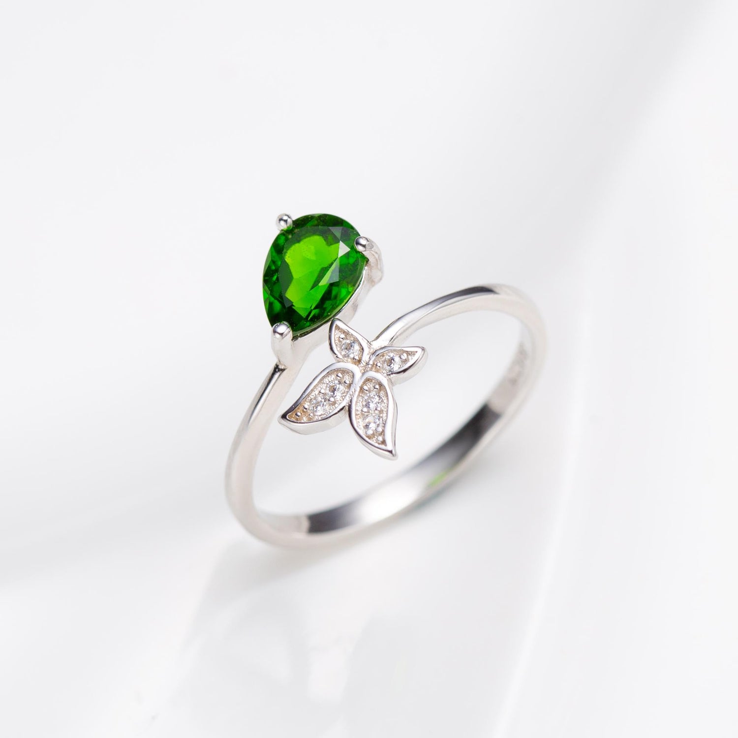Natural Pear Shape Diopside Open Ring