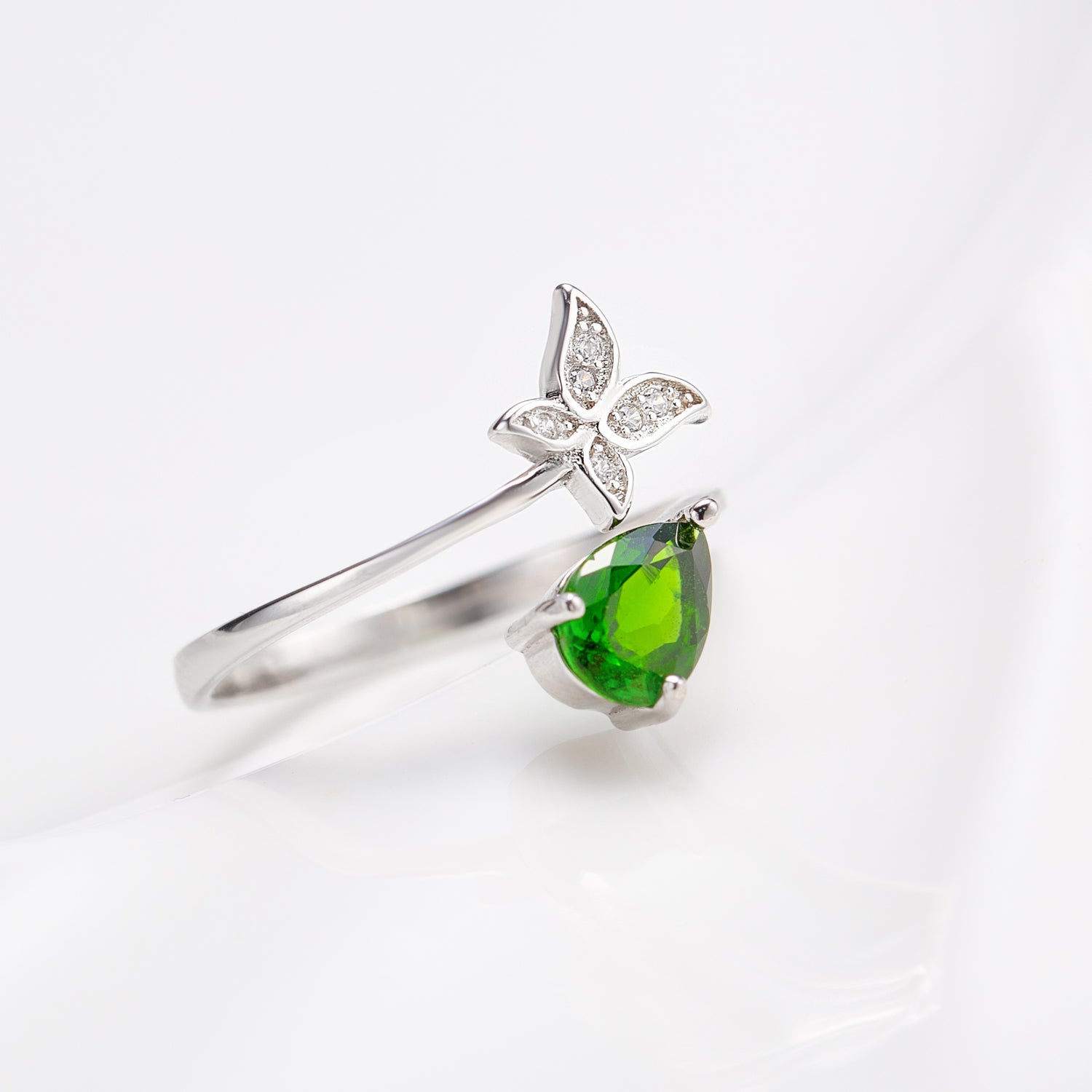 Natural Pear Shape Diopside Open Ring