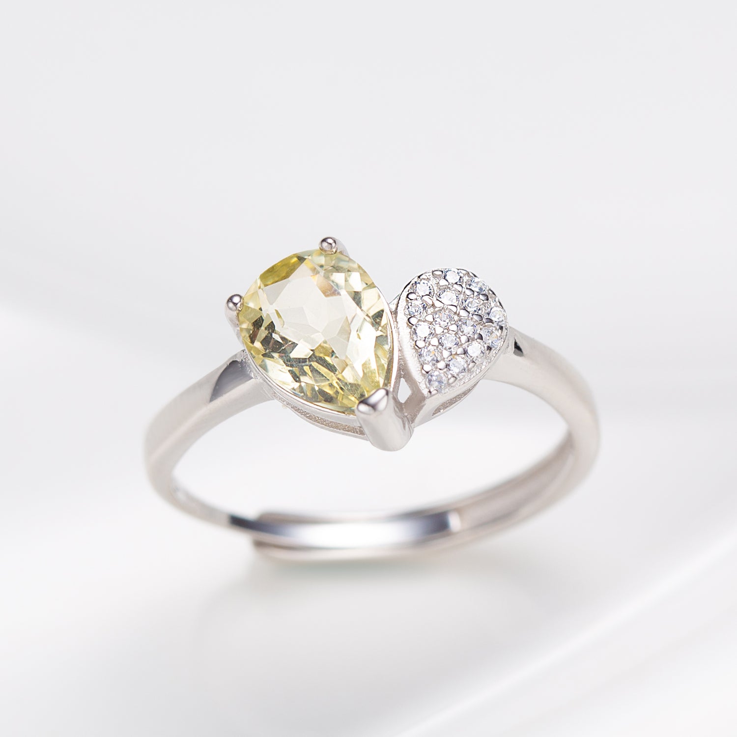 Natural Pear Cut Lemon Quartz Ring