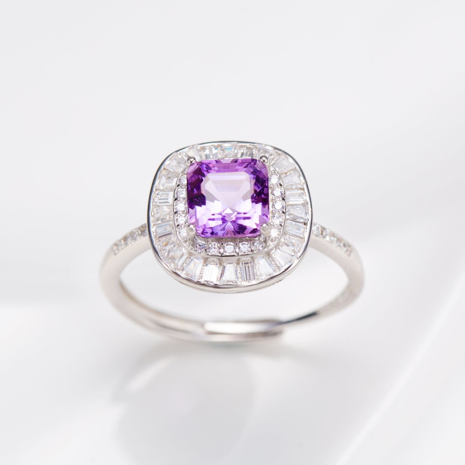 Natural Square Shape Amethyst Ring