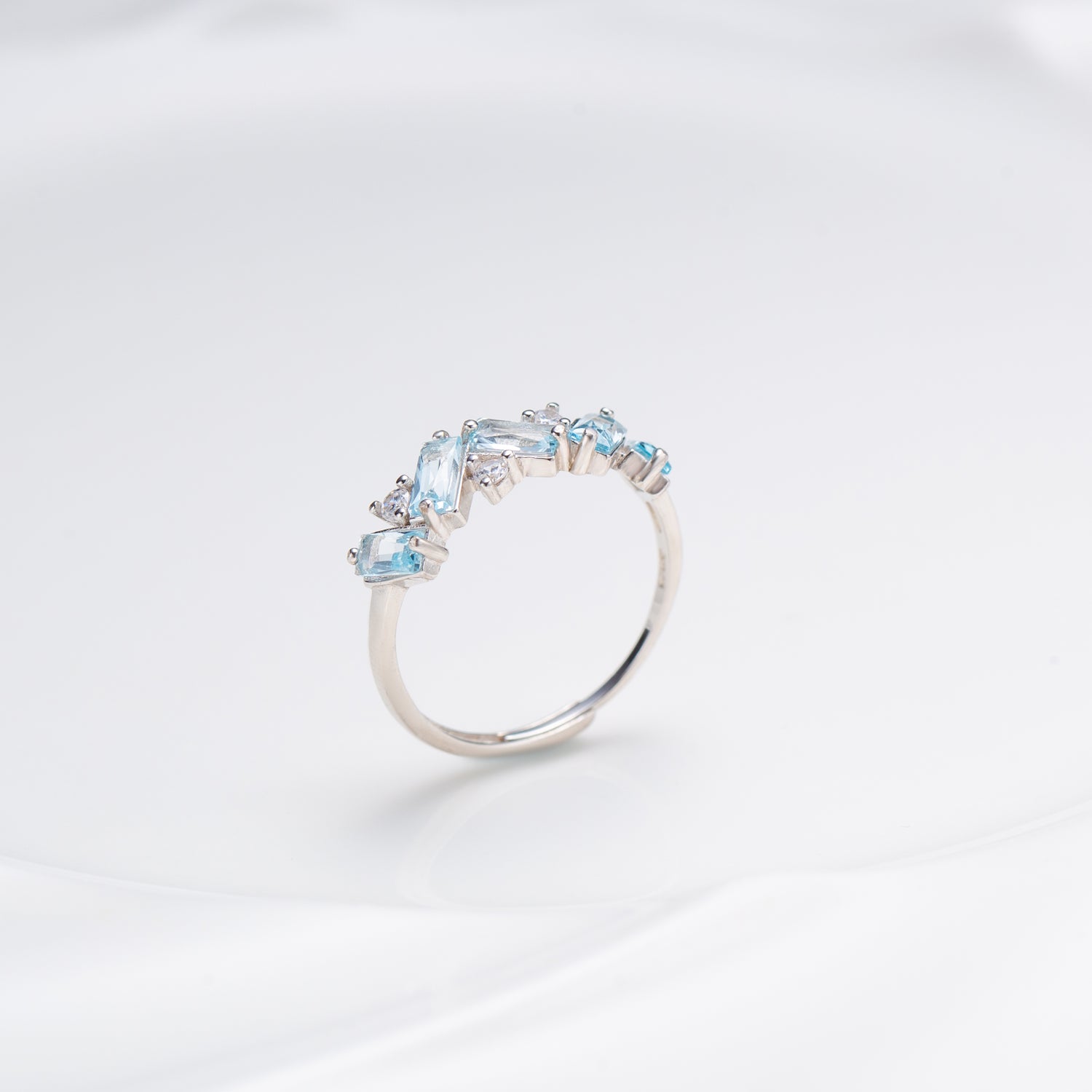 Natural Octagon Shape Sky Blue Topaz Ring