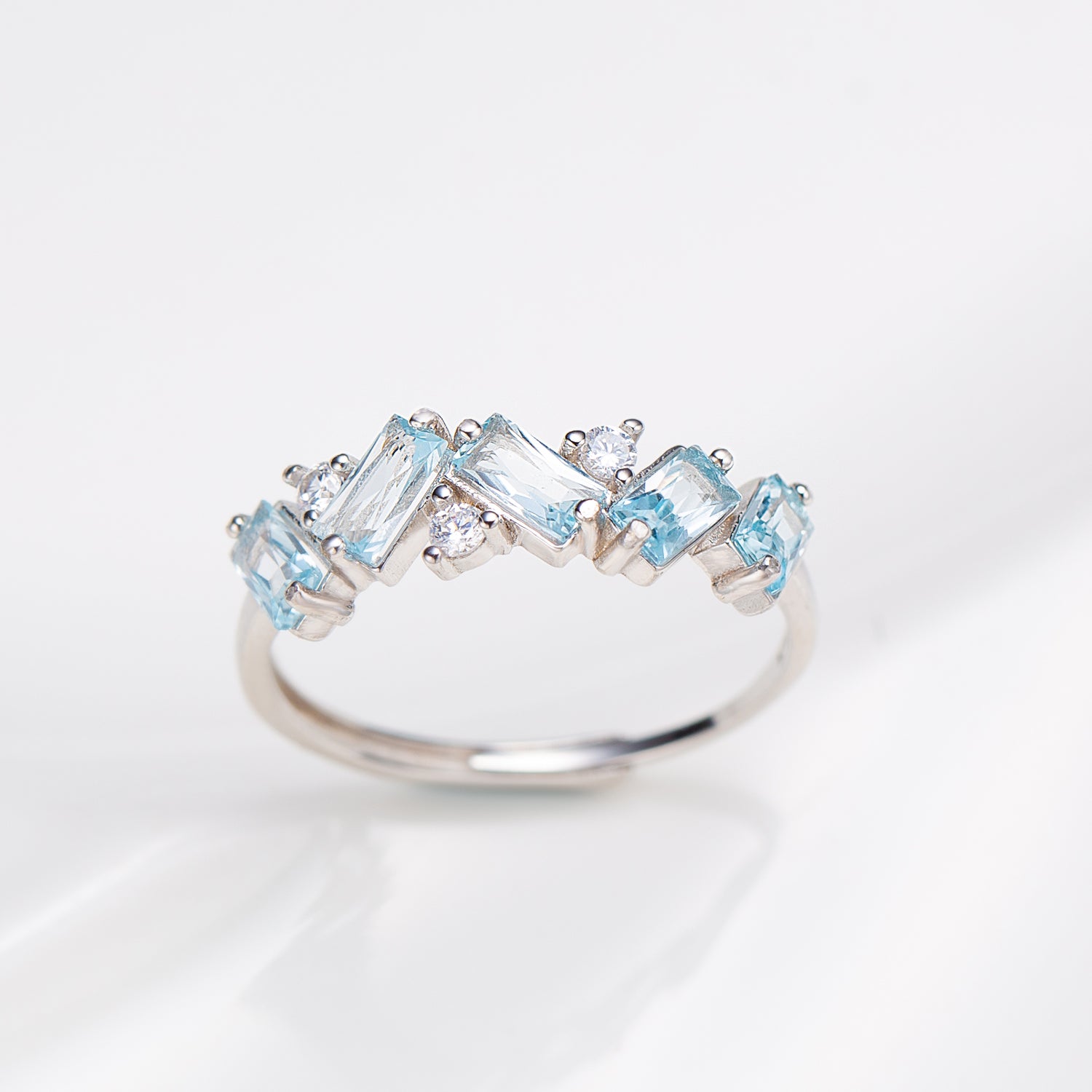 Natural Octagon Shape Sky Blue Topaz Ring