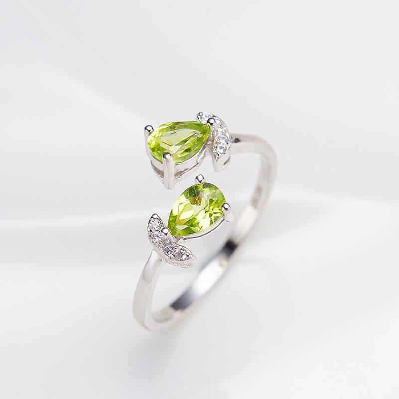 Natural Pear Shaped Peridot Tulip Ring