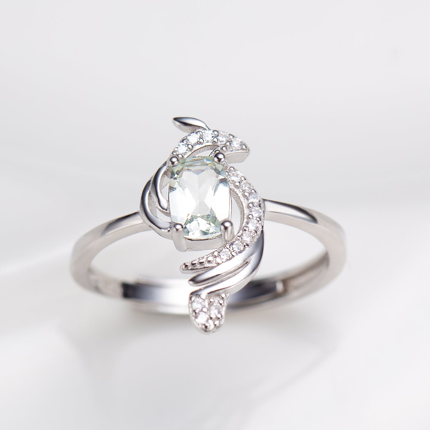 Natural Octagon Shape Green Quartz Hoopoe Ring