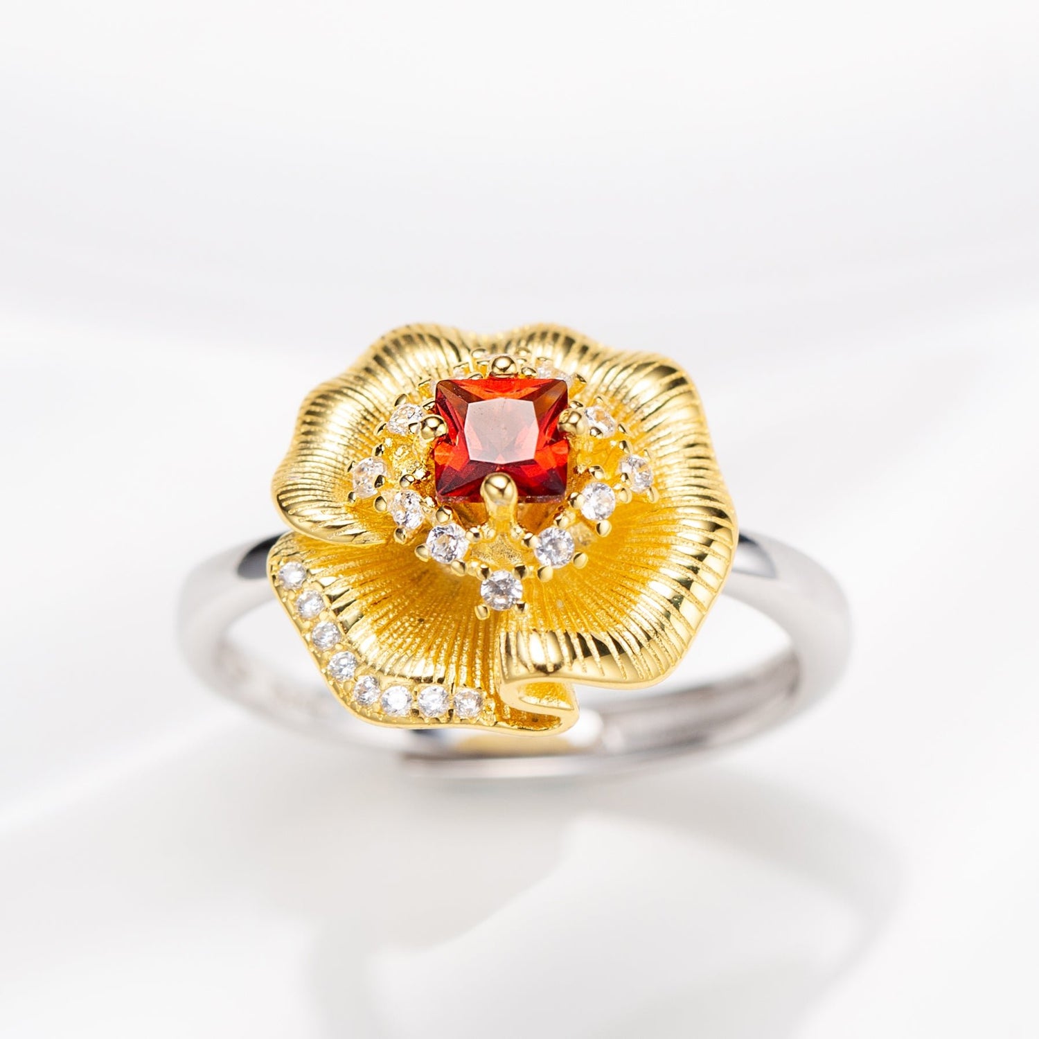 Natural Two-Tone  Square Cut Garnet Ring