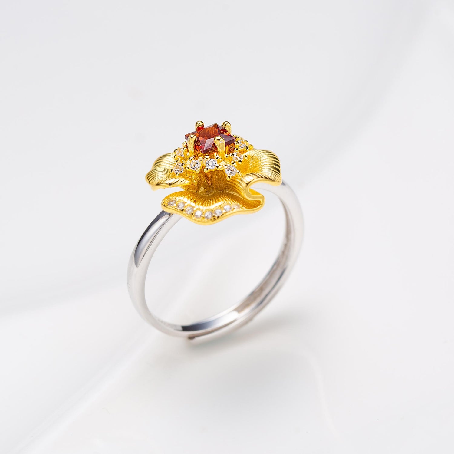 Natural Two-Tone  Square Cut Garnet Ring