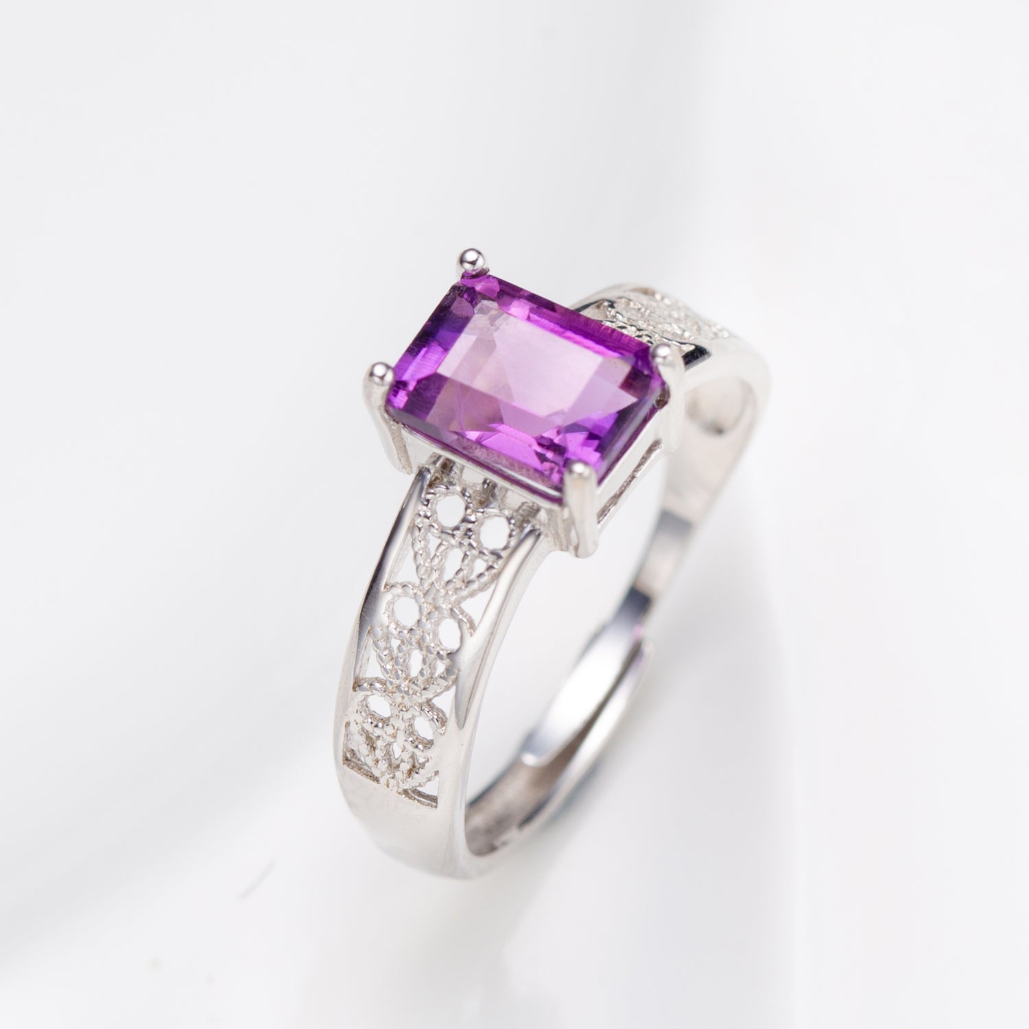 Natural Octagon Shape Amethyst Ring