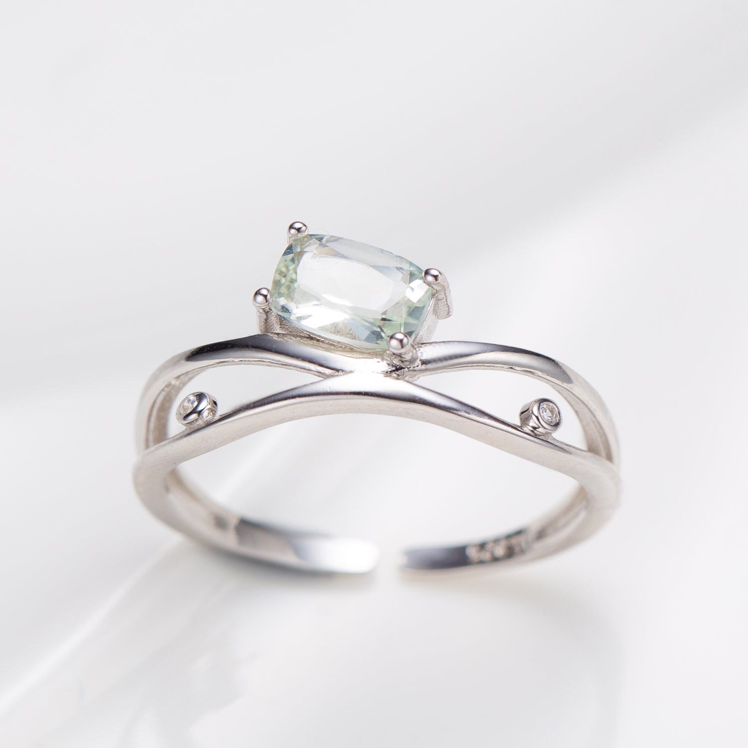Natural Octagon Shape Green Quartz Ring