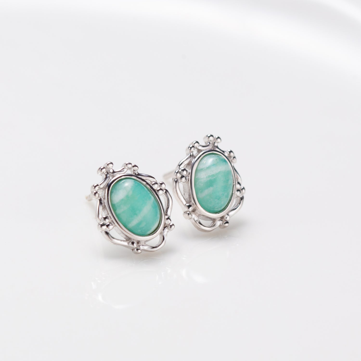 Natural Cabochon Oval Cut Amazonite Earrings