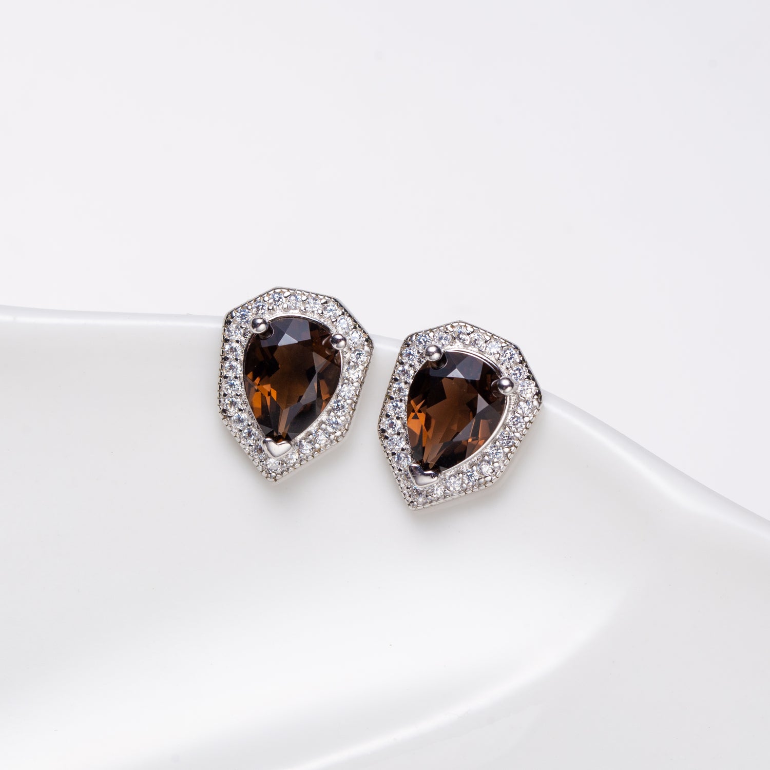 Natural Smoky Quartz Sterling Silver Stud Earrings