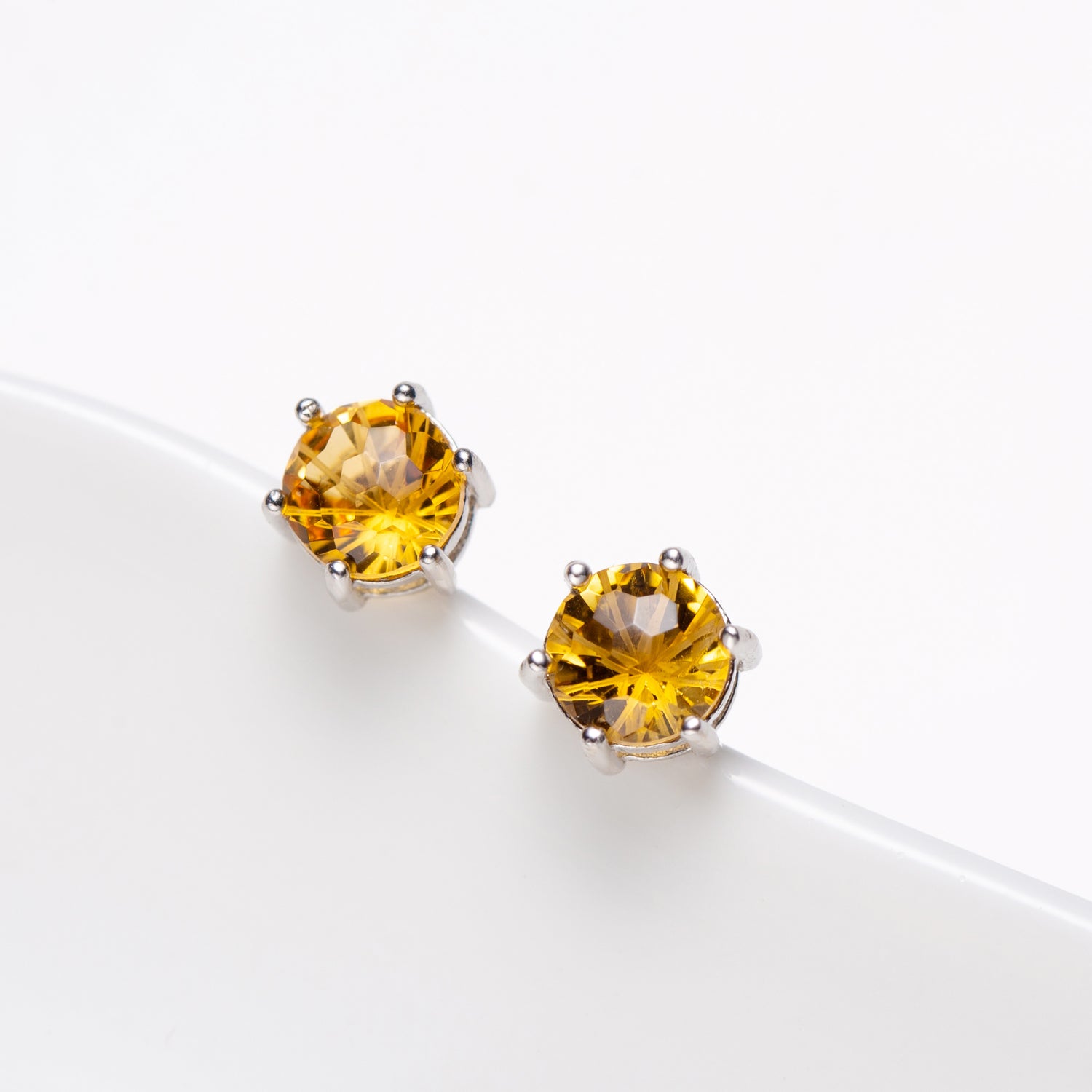 Natural Round Shape Fireworks Cut Citrine Earrings