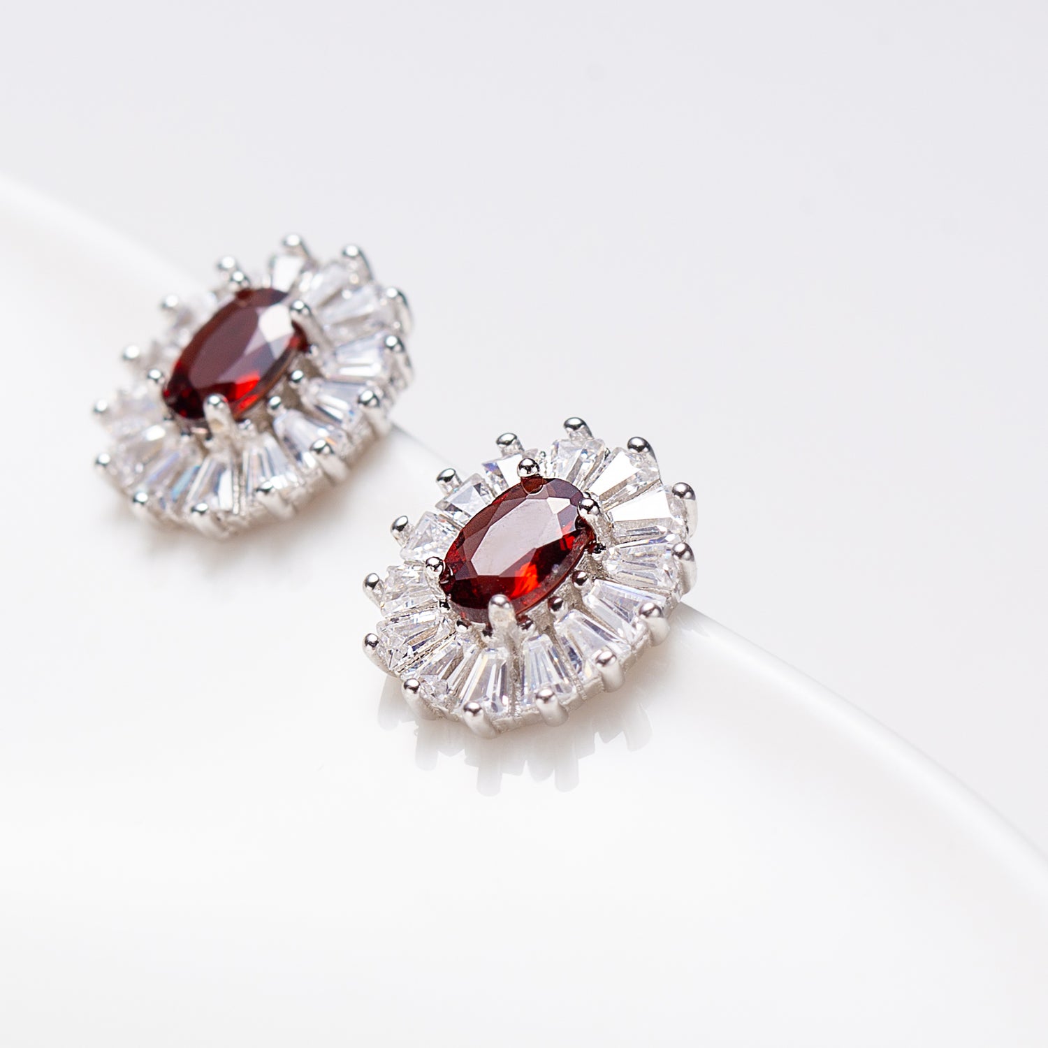 Natural Oval Shape Garnet Sterling Silver Stud Earrings