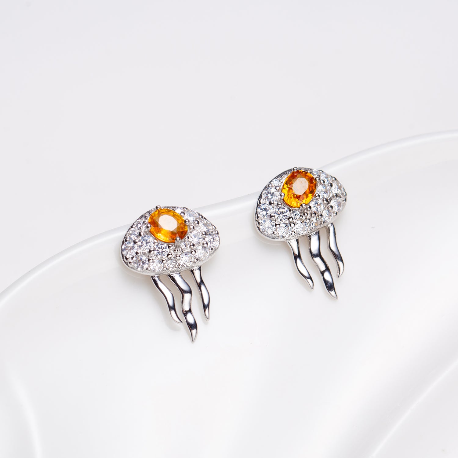 Natural Oval Fancy Sapphire Jellyfish Sterling Silver Stud Earrings