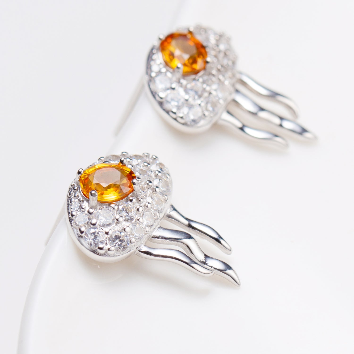 Natural Oval Fancy Sapphire Jellyfish Sterling Silver Stud Earrings