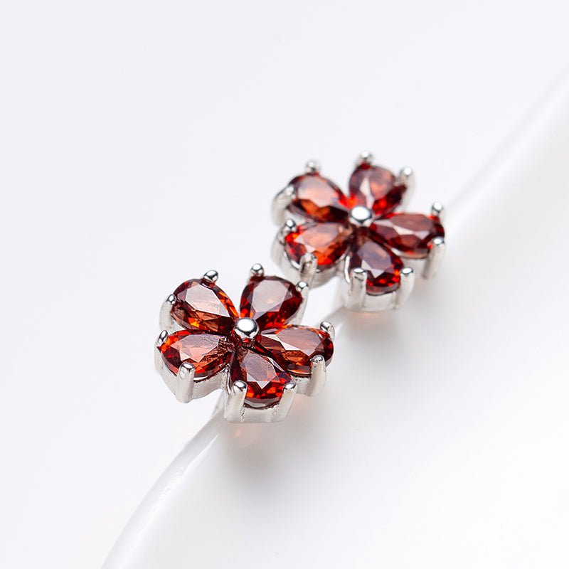 Natural Pear Shaped Garnet Flower Earrings