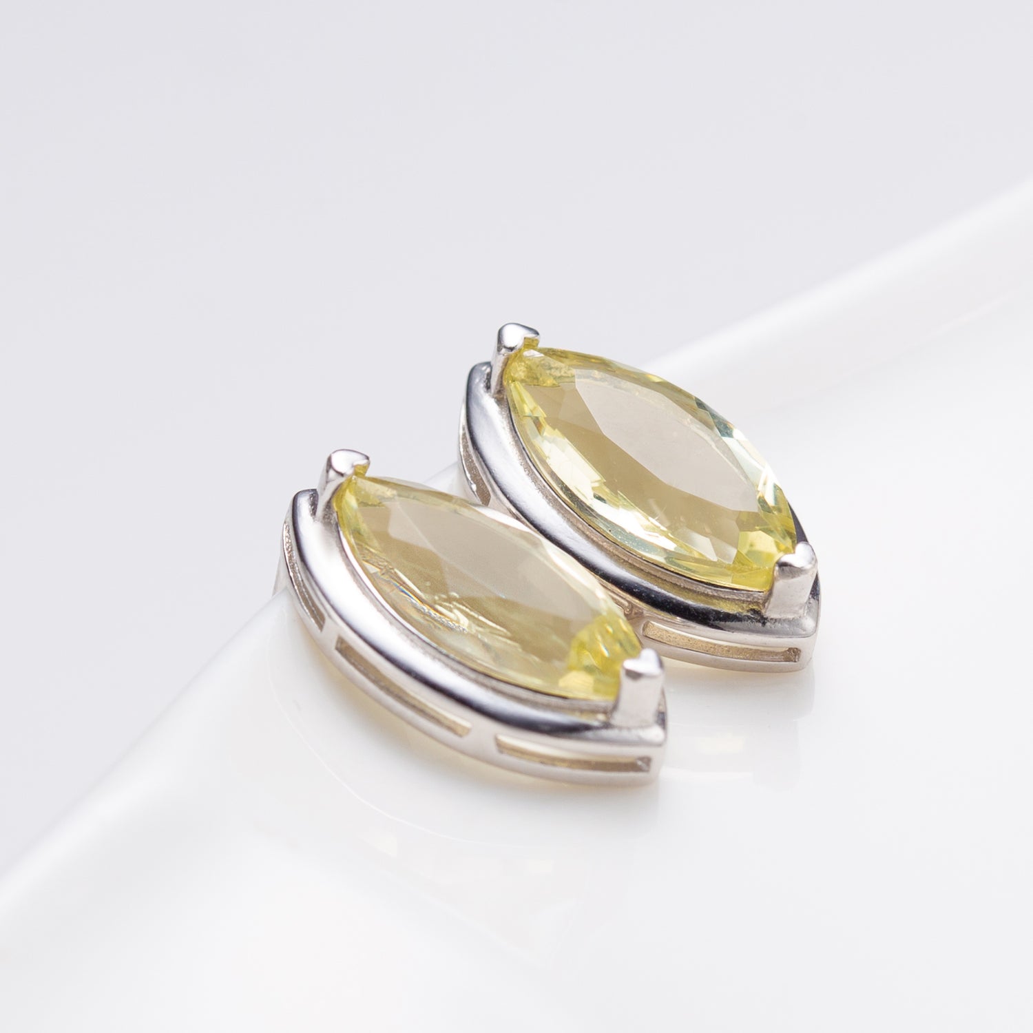 Natural Marquise Lemon Quartz Sterling Silver Stud Earrings