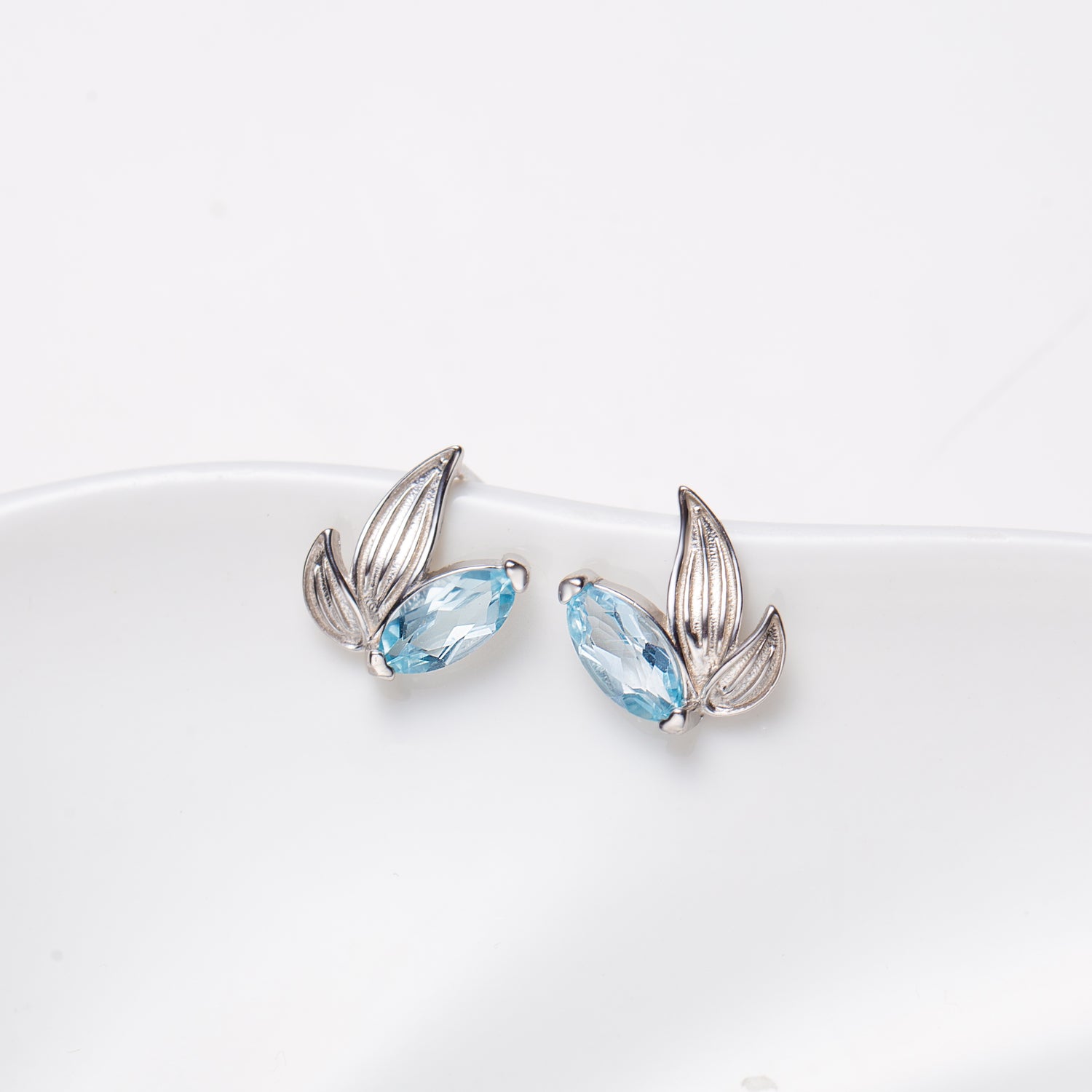 Natural Marquise Sky Blue Topaz Sterling Silver Stud Earrings
