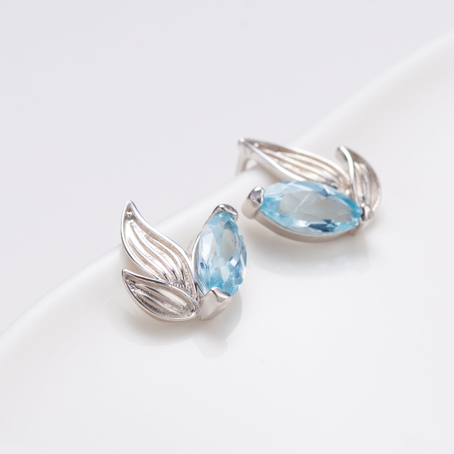 Natural Marquise Sky Blue Topaz Sterling Silver Stud Earrings