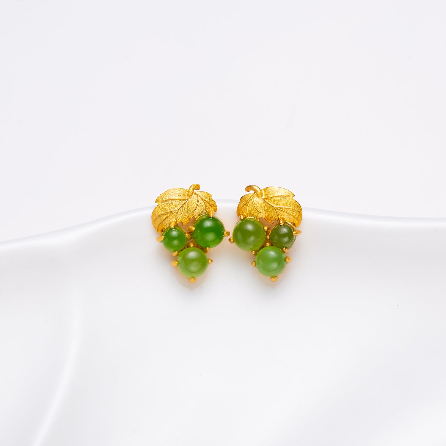 Natural Jade 18K Gold Over Grapes Sterling Silver Earrings