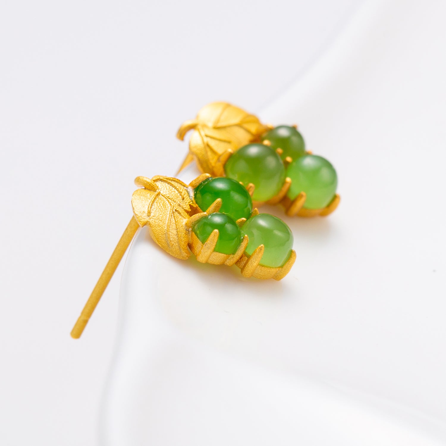 Natural Jade 18K Gold Over Grapes Sterling Silver Earrings