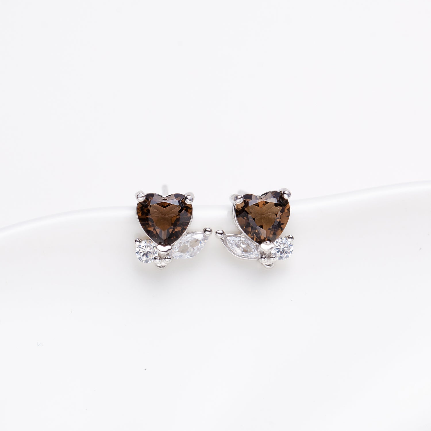 Natural Heart Shape Smoky Quartz Sterling Silver Stud Earrings