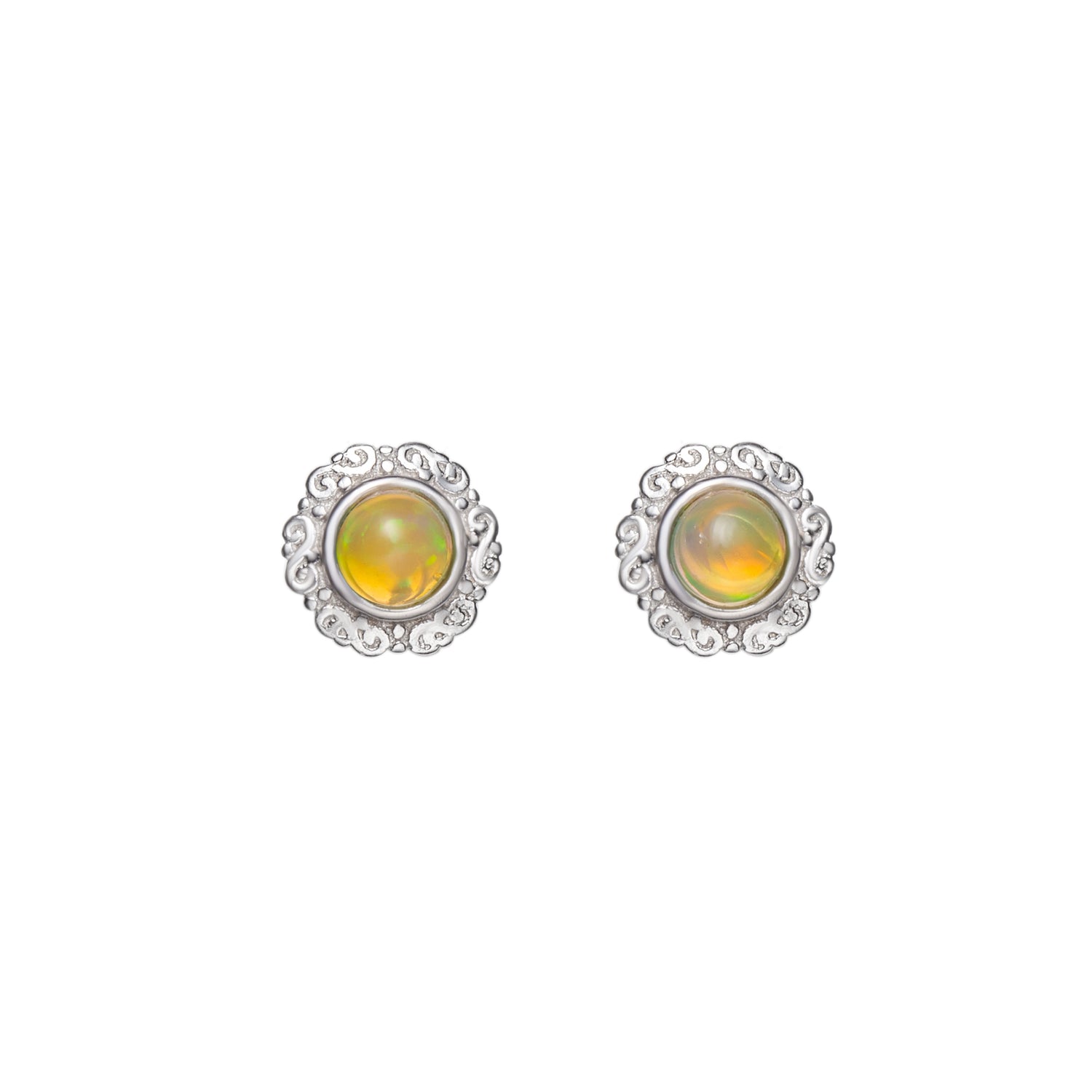 Natural Cabochon Round Opal Sterling Silver Stud Earrings