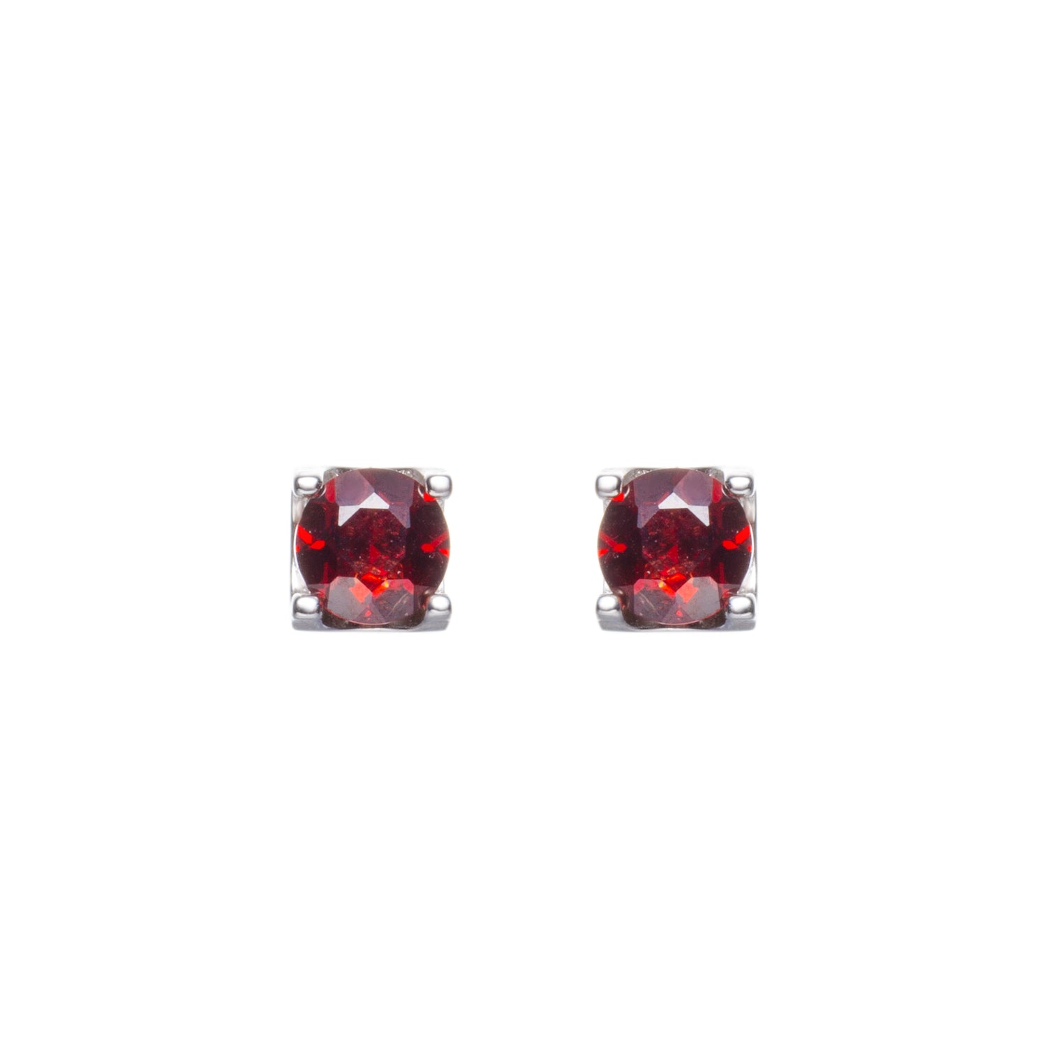 Natural Round Shape Garnet Sterling Silver Stud Earrings