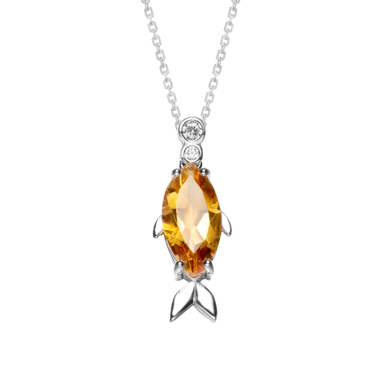 Sterling Silver Citrine Fish Pendant Necklace