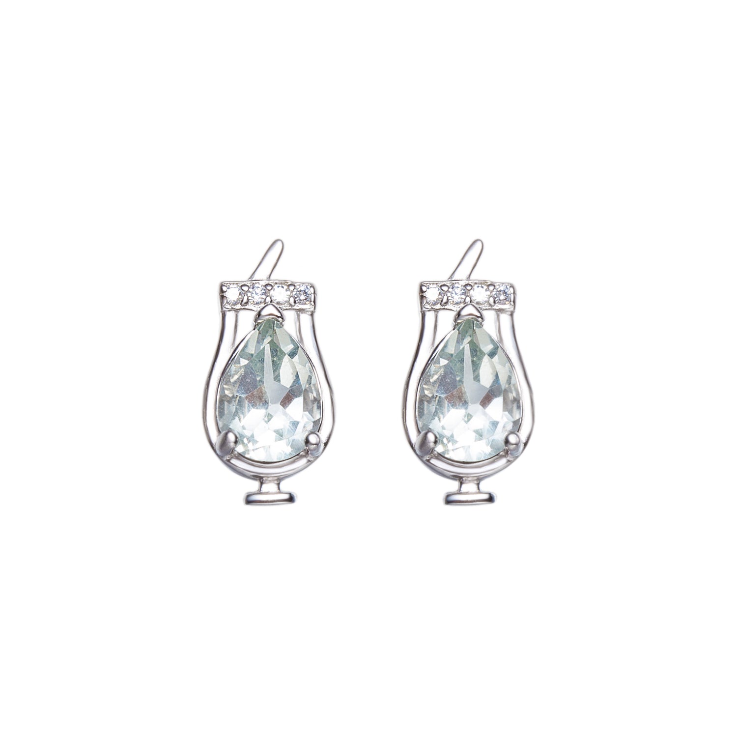 Natural Pear Shape Green Quartz Sterling Silver Stud Earrings