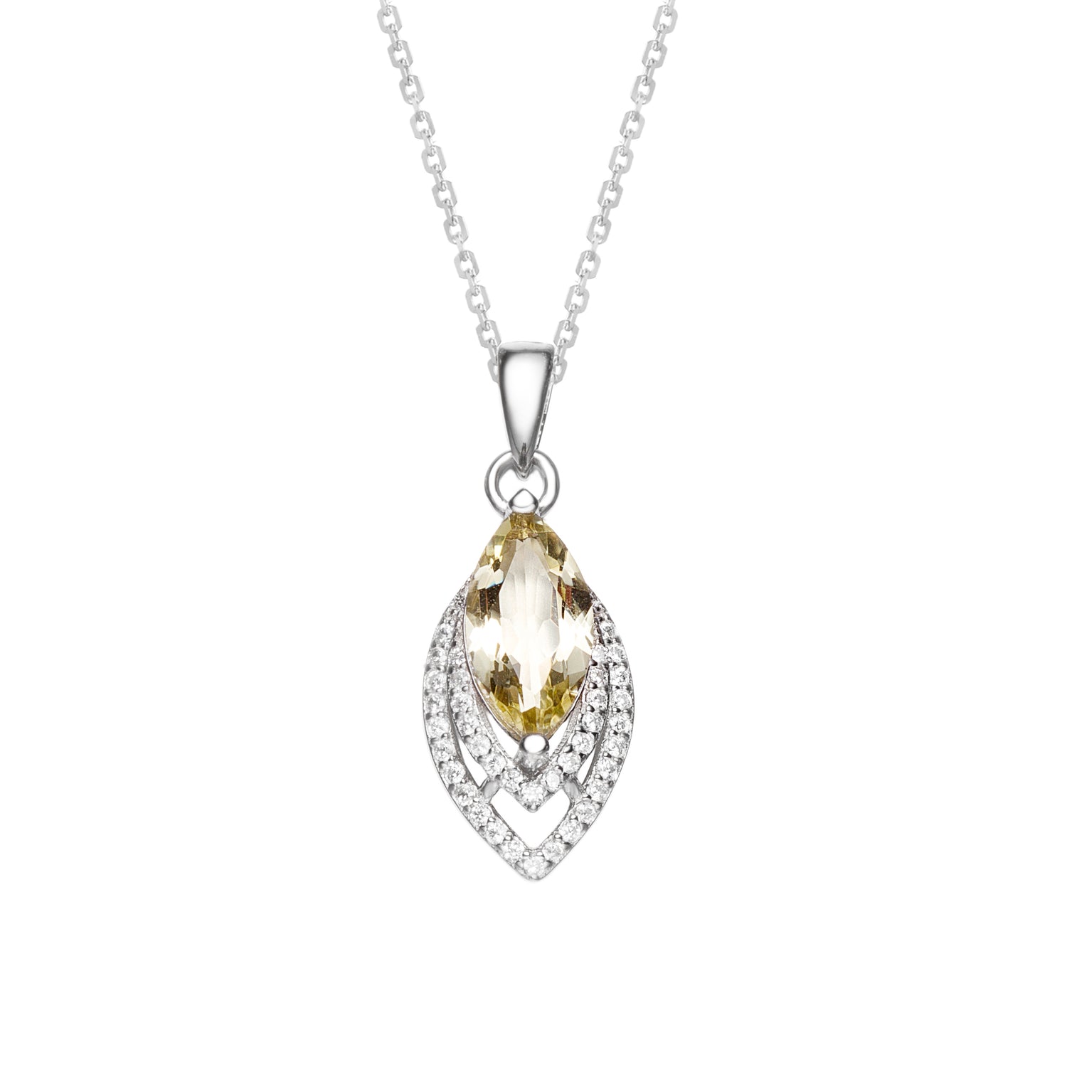 Marquise Lemon Quartz Sterling Silver 18 Inch Pendant Necklace